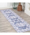 Alanya Ornate Medallion Washable Navy/Cream 2 ft. x 8 ft. Runner Rug