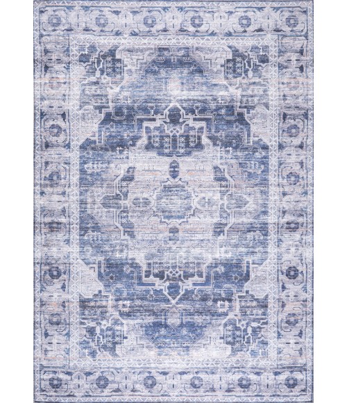 WSH100A Area Rug Alanya Ornate Medallion Washable Navy/Cream 8 ft. x 10 ft. Area Rug