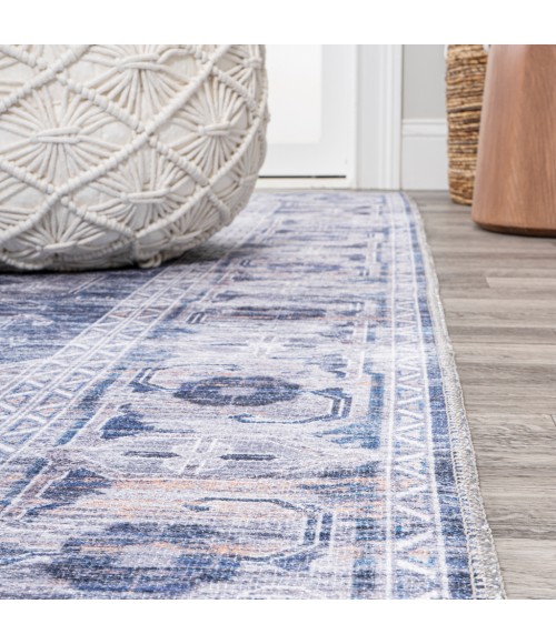 WSH100A Area Rug Alanya Ornate Medallion Washable Navy/Cream 8 ft. x 10 ft. Area Rug