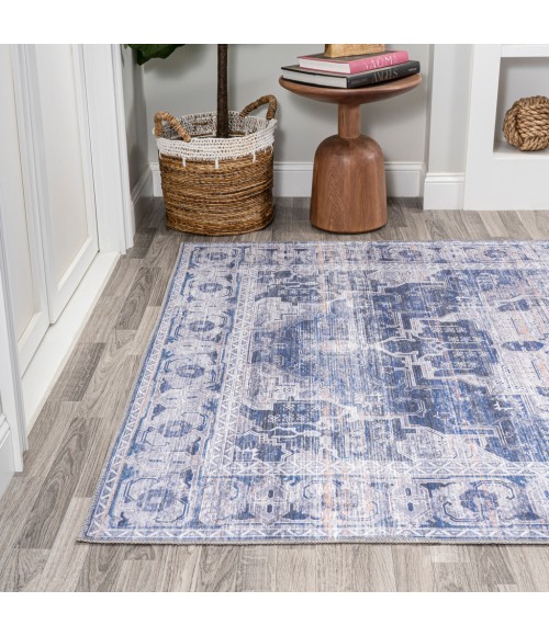 WSH100A Area Rug Alanya Ornate Medallion Washable Navy/Cream 8 ft. x 10 ft. Area Rug