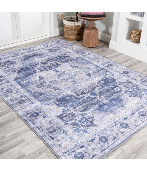 WSH100A Area Rug Alanya Ornate Medallion Washable Navy/Cream 8 ft. x 10 ft. Area Rug