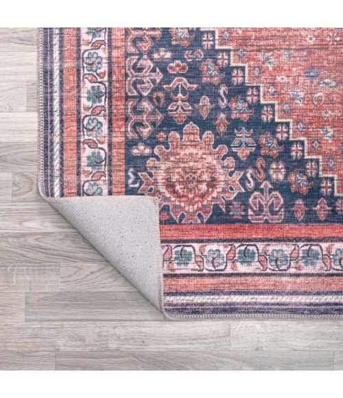 WSH101A Area Rug Dalyan Geometric Medallions Washable Terra/Navy 4 ft. x 6 ft. Area Rug