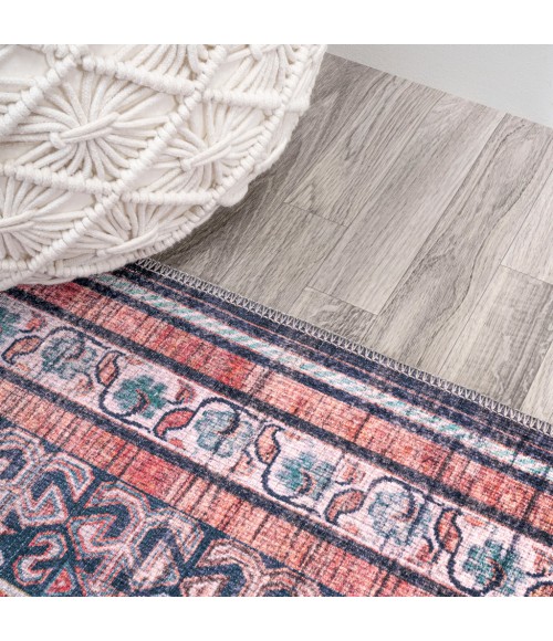 WSH101A Area Rug Dalyan Geometric Medallions Washable Terra/Navy 4 ft. x 6 ft. Area Rug