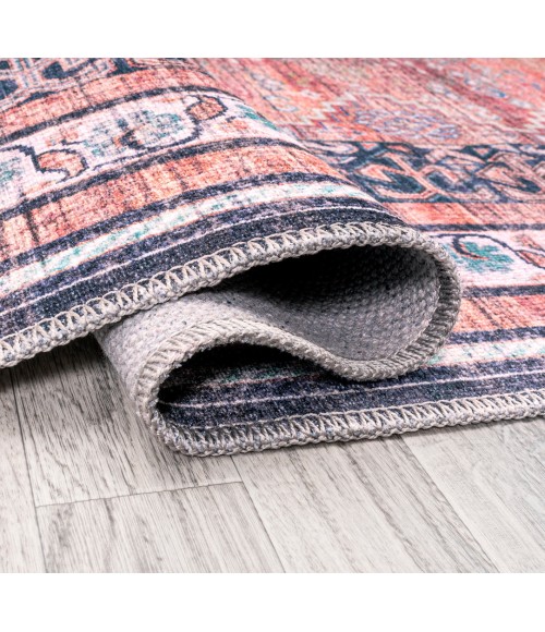 WSH101A Area Rug Dalyan Geometric Medallions Washable Terra/Navy 2 ft. x 8 ft. Runner Rug