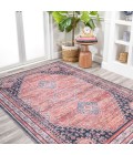 WSH101A Area Rug Dalyan Geometric Medallions Washable Terra/Navy 4 ft. x 6 ft. Area Rug