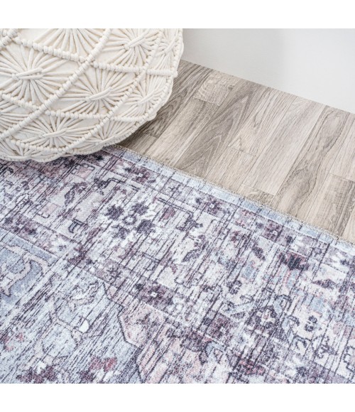 Didim Boho Gray Medallion Washable Gray/Purple 2 ft. x 8 ft. Runner Rug
