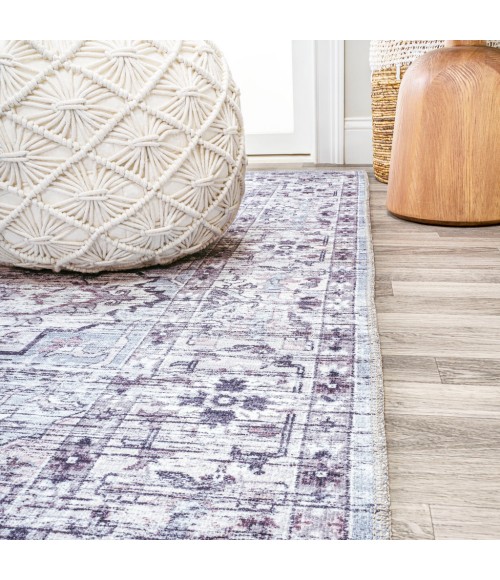 Didim Boho Gray Medallion Washable Gray/Purple 2 ft. x 8 ft. Runner Rug