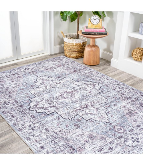 WSH102A Area Rug Didim Boho Gray Medallion Washable Gray/Purple 4 ft. x 6 ft. Area Rug
