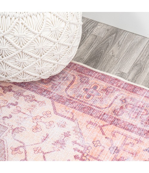 WSH103A Area Rug Alacati Ogee Medallion Washable Red/Orange/Cream 4 ft. x 6 ft. Area Rug