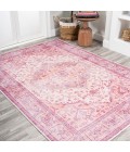 WSH103A Area Rug Alacati Ogee Medallion Washable Red/Orange/Cream 4 ft. x 6 ft. Area Rug