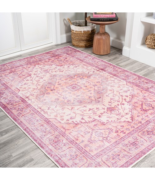 WSH103A Area Rug Alacati Ogee Medallion Washable Red/Orange/Cream 4 ft. x 6 ft. Area Rug