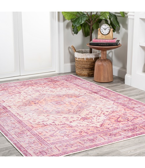 WSH103A Area Rug Alacati Ogee Medallion Washable Red/Orange/Cream 4 ft. x 6 ft. Area Rug