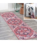 WSH105A Area Rug Cirali Ornate Large Medallion Washable Red/Navy 2 ft. x 8 ft. Runner Rug