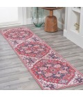 WSH105A Area Rug Cirali Ornate Large Medallion Washable Red/Navy 2 ft. x 8 ft. Runner Rug