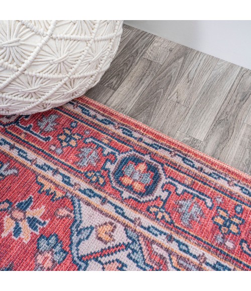 WSH105A Area Rug Cirali Ornate Large Medallion Washable Red/Navy 8 ft. x 10 ft. Area Rug