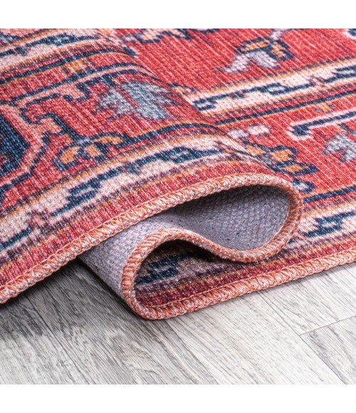 WSH105A Area Rug Cirali Ornate Large Medallion Washable Red/Navy 2 ft. x 8 ft. Runner Rug