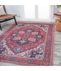 WSH105A Area Rug Cirali Ornate Large Medallion Washable Red/Navy 8 ft. x 10 ft. Area Rug