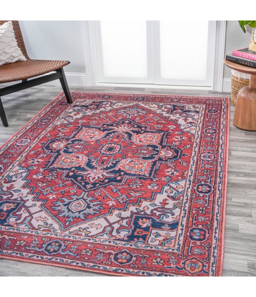 WSH105A Area Rug Cirali Ornate Large Medallion Washable Red/Navy 8 ft. x 10 ft. Area Rug