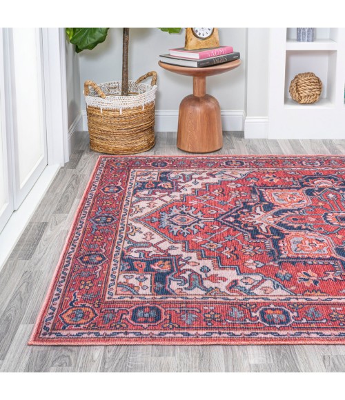 WSH105A Area Rug Cirali Ornate Large Medallion Washable Red/Navy 8 ft. x 10 ft. Area Rug