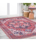 WSH105A Area Rug Cirali Ornate Large Medallion Washable Red/Navy 8 ft. x 10 ft. Area Rug