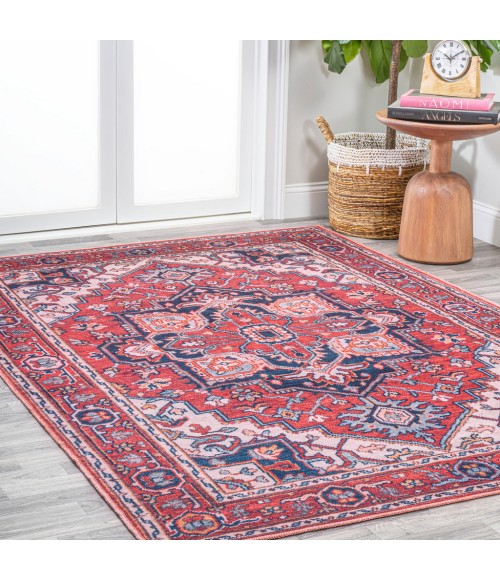WSH105A Area Rug Cirali Ornate Large Medallion Washable Red/Navy 8 ft. x 10 ft. Area Rug