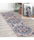WSH105B Area Rug Cirali Ornate Large Medallion Washable Blue/Beige 2 ft. x 8 ft. Runner Rug
