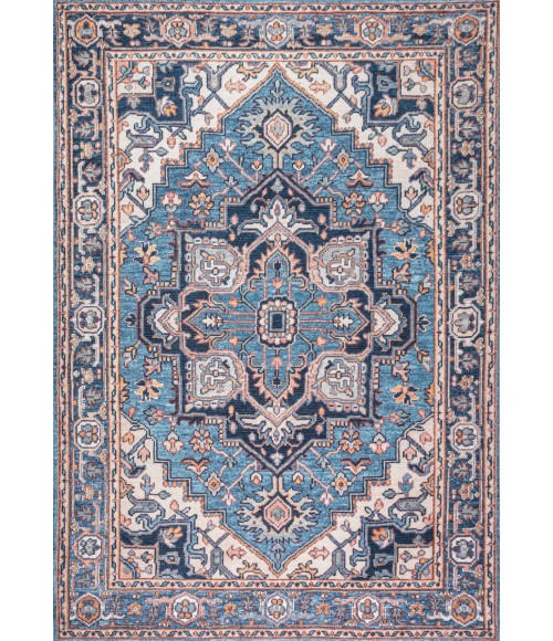 Cirali Ornate Large Medallion Washable Blue/Beige 5 ft. x 8 ft. Area Rug