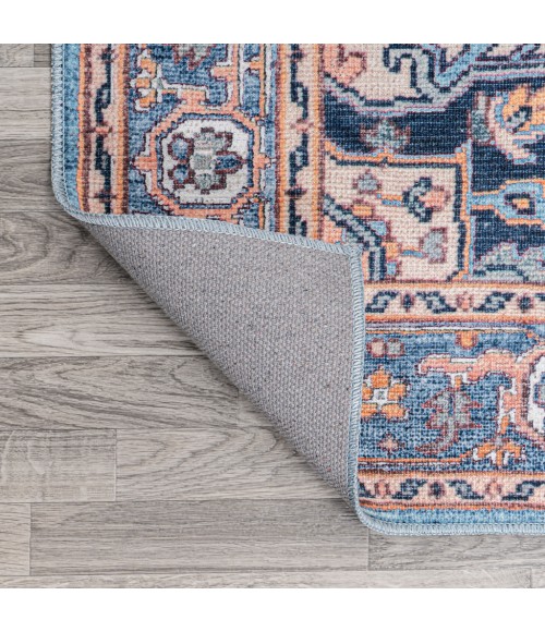 WSH105B Area Rug Cirali Ornate Large Medallion Washable Blue/Beige 2 ft. x 8 ft. Runner Rug