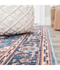 WSH105B Area Rug Cirali Ornate Large Medallion Washable Blue/Beige 2 ft. x 8 ft. Runner Rug
