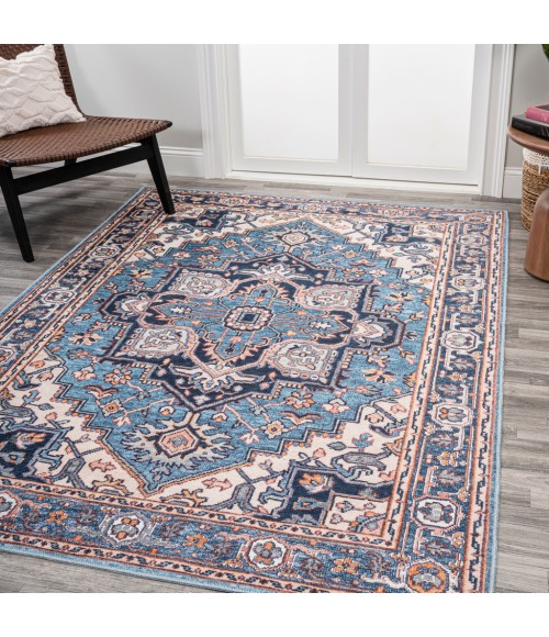 Cirali Ornate Large Medallion Washable Blue/Beige 5 ft. x 8 ft. Area Rug