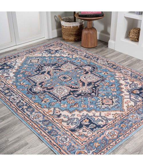 Cirali Ornate Large Medallion Washable Blue/Beige 5 ft. x 8 ft. Area Rug