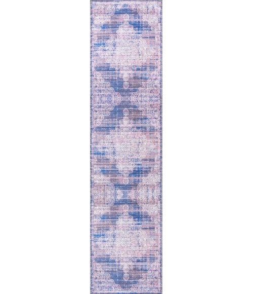 WSH107A Area Rug Regis Bohemian Medallion Washable Blue 2 ft. x 8 ft. Runner Rug