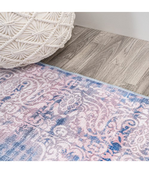 WSH107A Area Rug Regis Bohemian Medallion Washable Blue 2 ft. x 8 ft. Runner Rug