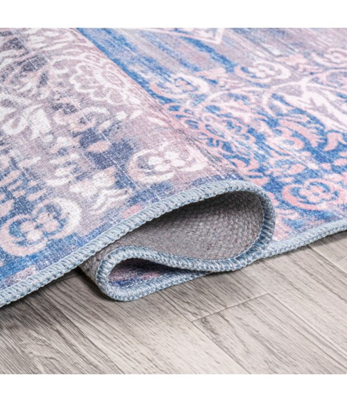 WSH107A Area Rug Regis Bohemian Medallion Washable Blue 2 ft. x 8 ft. Runner Rug
