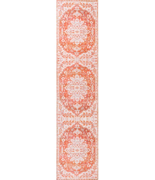 Asa Ornate Medallion Washable Orange/Cream 2 ft. x 8 ft. Runner Rug