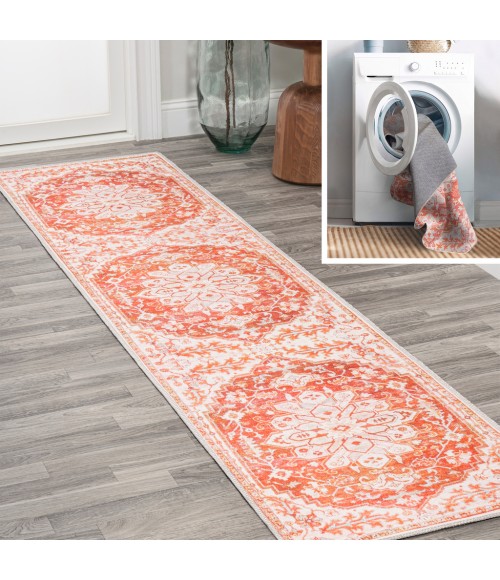 Asa Ornate Medallion Washable Orange/Cream 2 ft. x 8 ft. Runner Rug