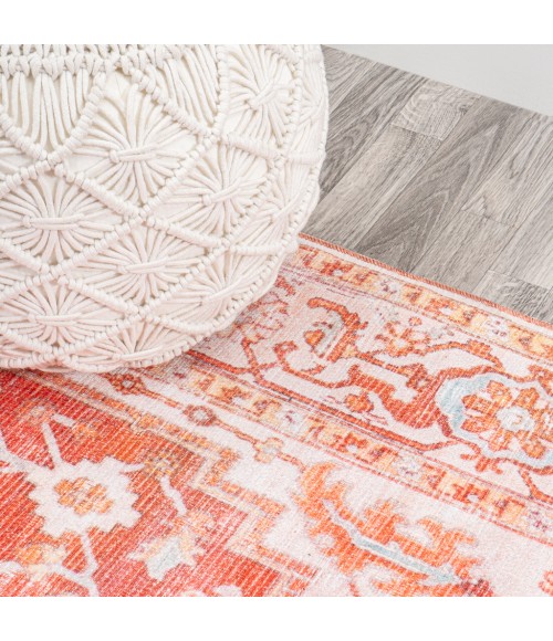 WSH108A Area Rug Asa Ornate Medallion Washable Orange/Cream 4 ft. x 6 ft. Area Rug