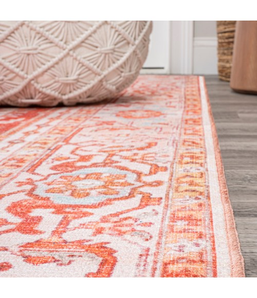 WSH108A Area Rug Asa Ornate Medallion Washable Orange/Cream 4 ft. x 6 ft. Area Rug
