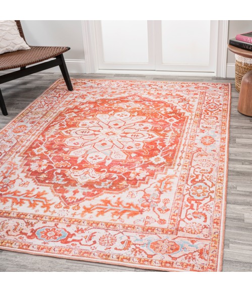 WSH108A Area Rug Asa Ornate Medallion Washable Orange/Cream 4 ft. x 6 ft. Area Rug