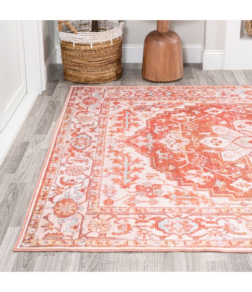 WSH108A Area Rug Asa Ornate Medallion Washable Orange/Cream 4 ft. x 6 ft. Area Rug