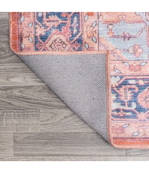 WSH109A Area Rug Maris Ornate Medallion Washable Orange/Cream 2 ft. x 8 ft. Runner Rug