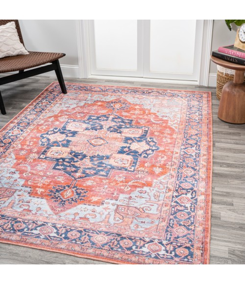 WSH109A Area Rug Maris Ornate Medallion Washable Orange/Cream 8 ft. x 10 ft. Area Rug