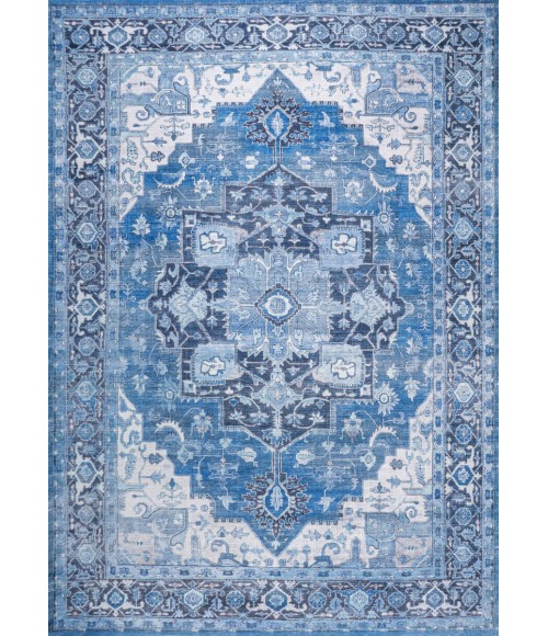 WSH109B Area Rug Maris Ornate Medallion Washable Blue/Navy 5 ft. x 8 ft. Area Rug