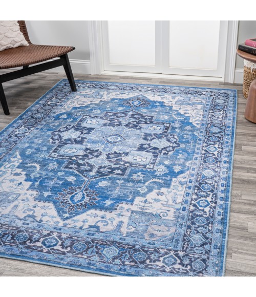 WSH109B Area Rug Maris Ornate Medallion Washable Blue/Navy 5 ft. x 8 ft. Area Rug