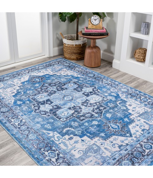 WSH109B Area Rug Maris Ornate Medallion Washable Blue/Navy 5 ft. x 8 ft. Area Rug