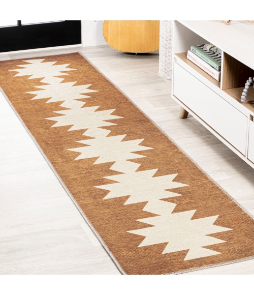 WSH110A Area Rug Chayton Minimalist Geometric Machine-Washable Terracotta/Cream 2 ft. x 8 ft. Runner Rug