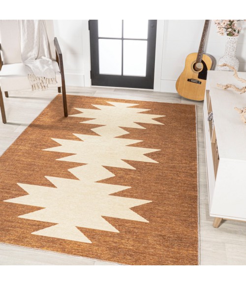 WSH110A Area Rug Chayton Minimalist Geometric Machine-Washable Terracotta/Cream 8 ft. x 10 ft. Area Rug