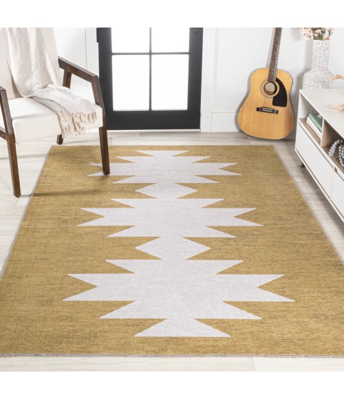 WSH110B Area Rug Chayton Minimalist Geometric Machine-Washable Moss/Cream 9 ft. x 12 ft. Area Rug
