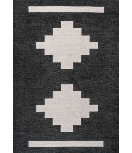 WSH111A Area Rug Adriel Geometric Tribal Medallion Machine-Washable Black/Cream 3 ft. x 5 ft. Area Rug