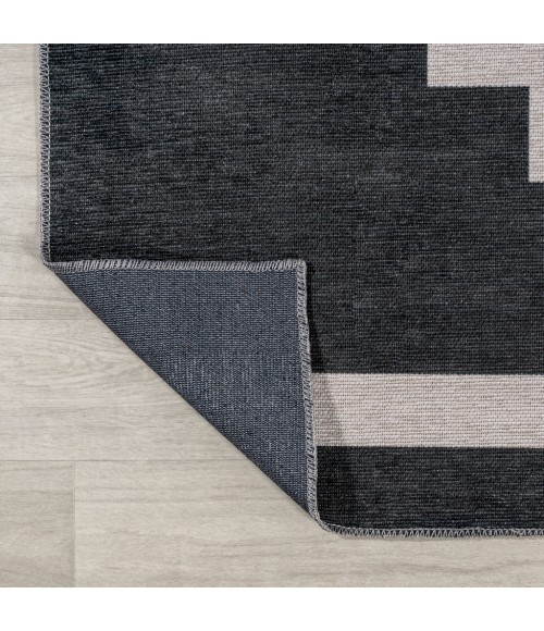 WSH111A Area Rug Adriel Geometric Tribal Medallion Machine-Washable Black/Cream 3 ft. x 5 ft. Area Rug